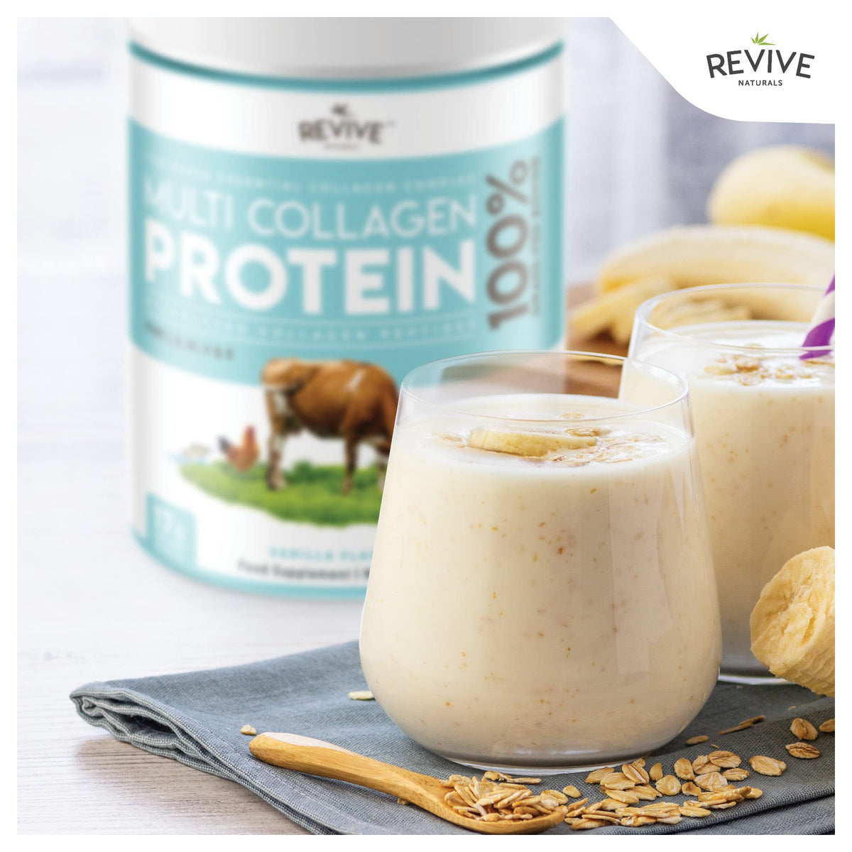 Détail de la poudre de collagène vanille Revive Naturals 400g
