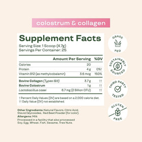 Détail de la poudre de colostrum bovin Bloom Nutrition