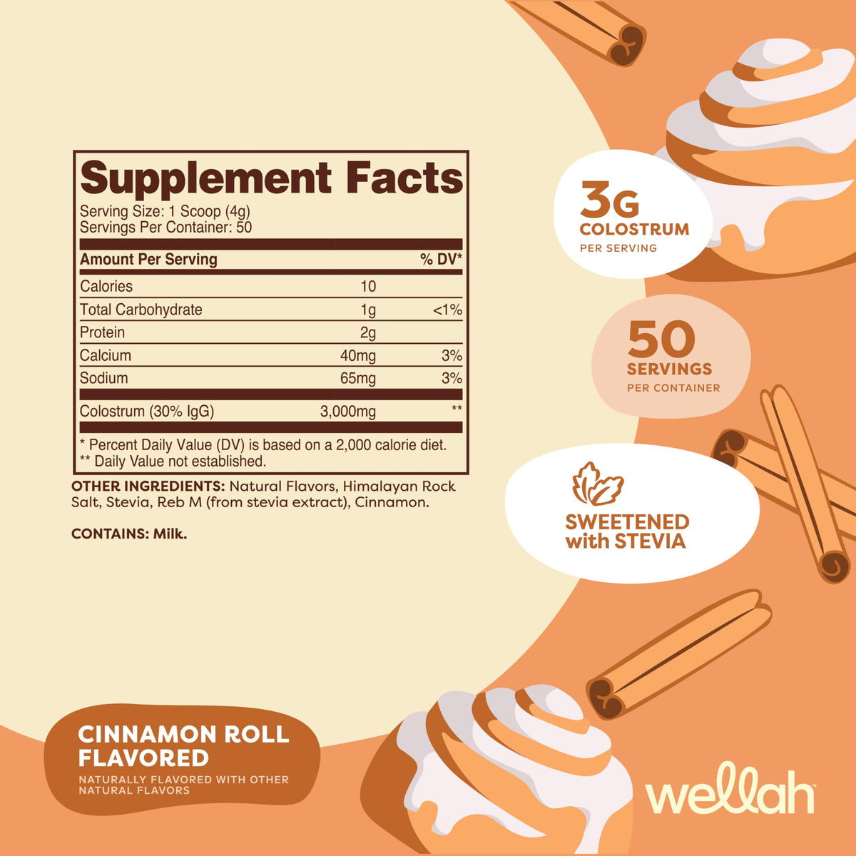 Détail de la poudre de colostrum Wellah dans un bol