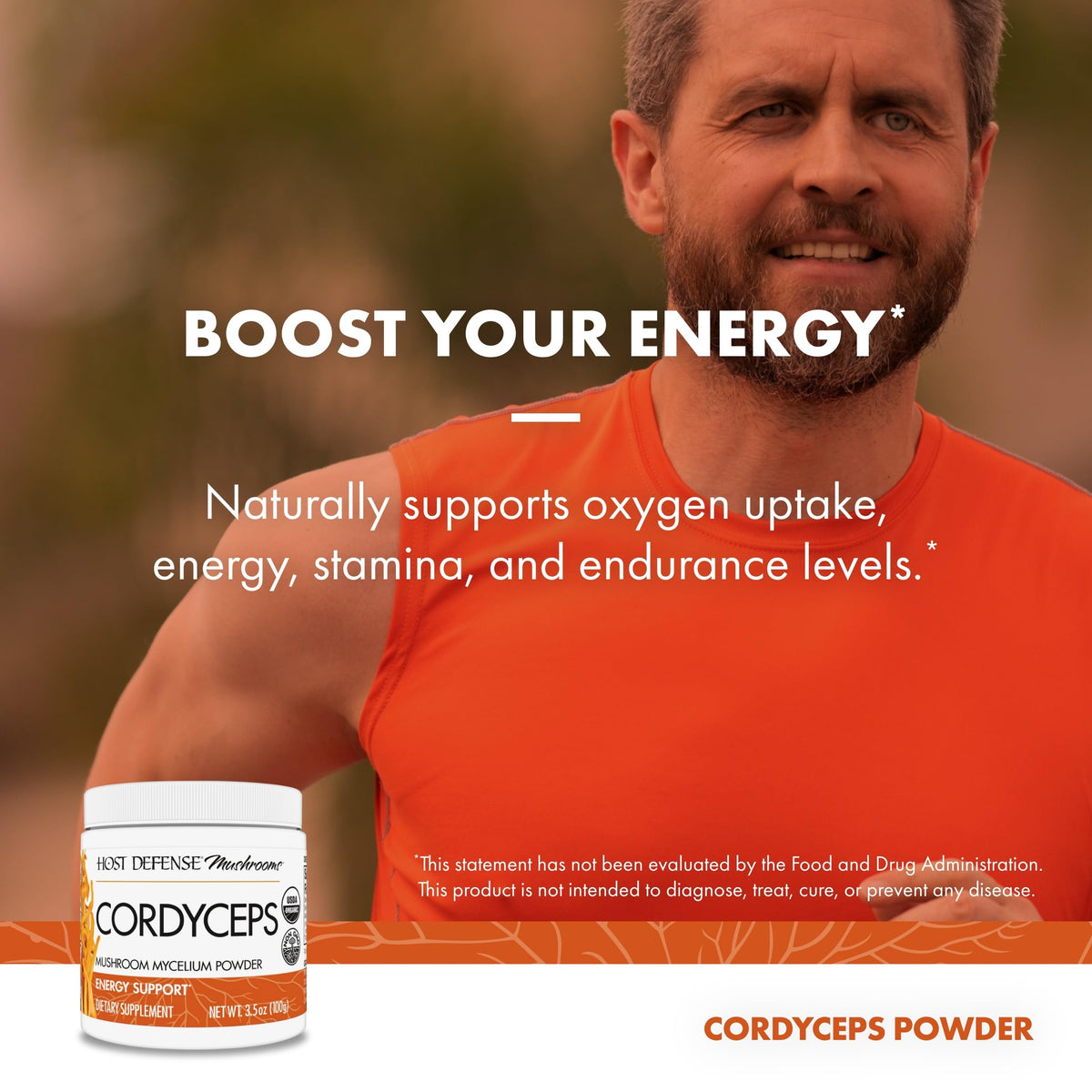 Détail de la poudre de Cordyceps Host Defense dans un bol