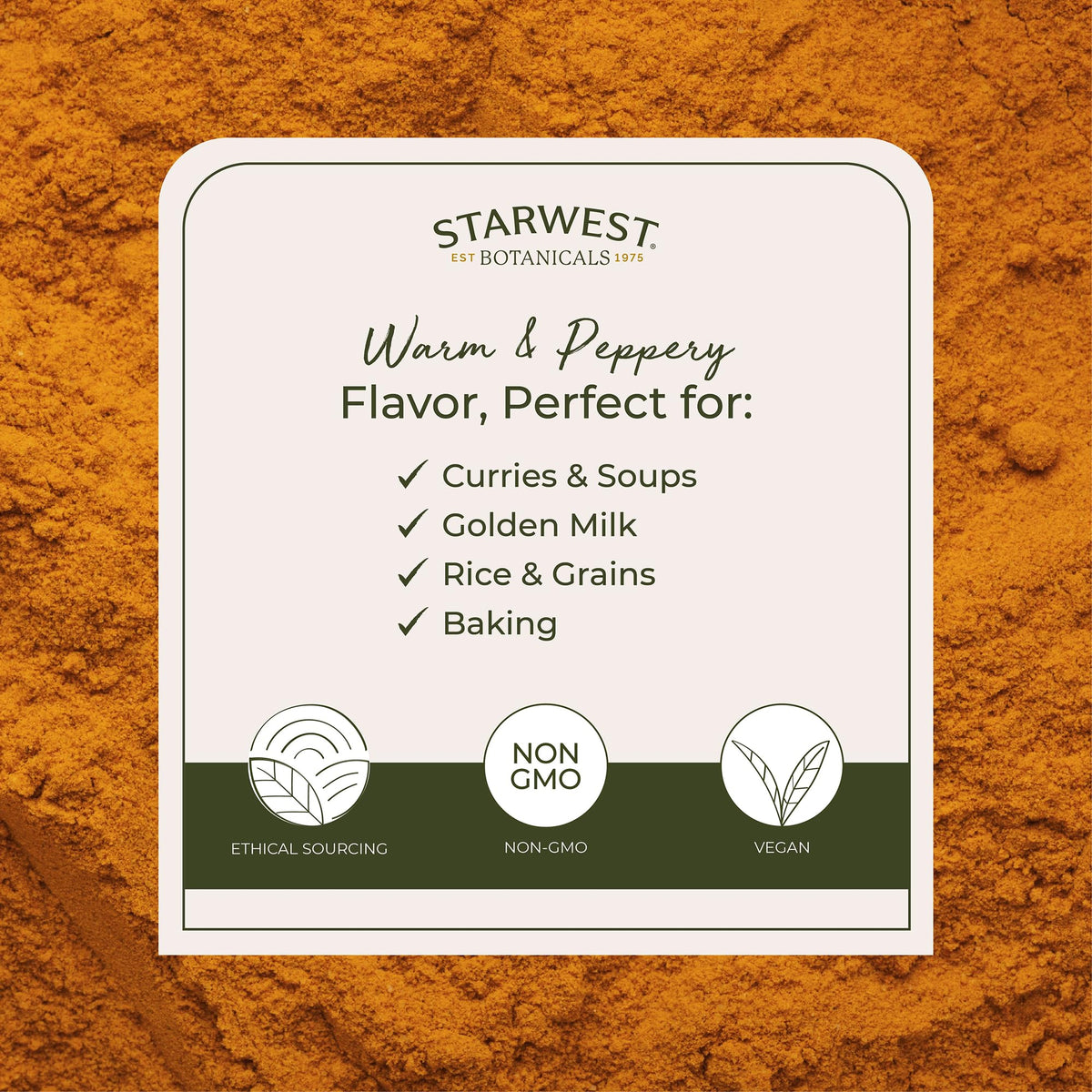 Détail de la poudre de curcuma bio Starwest Botanicals