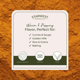 Détail de la poudre de curcuma bio Starwest Botanicals
