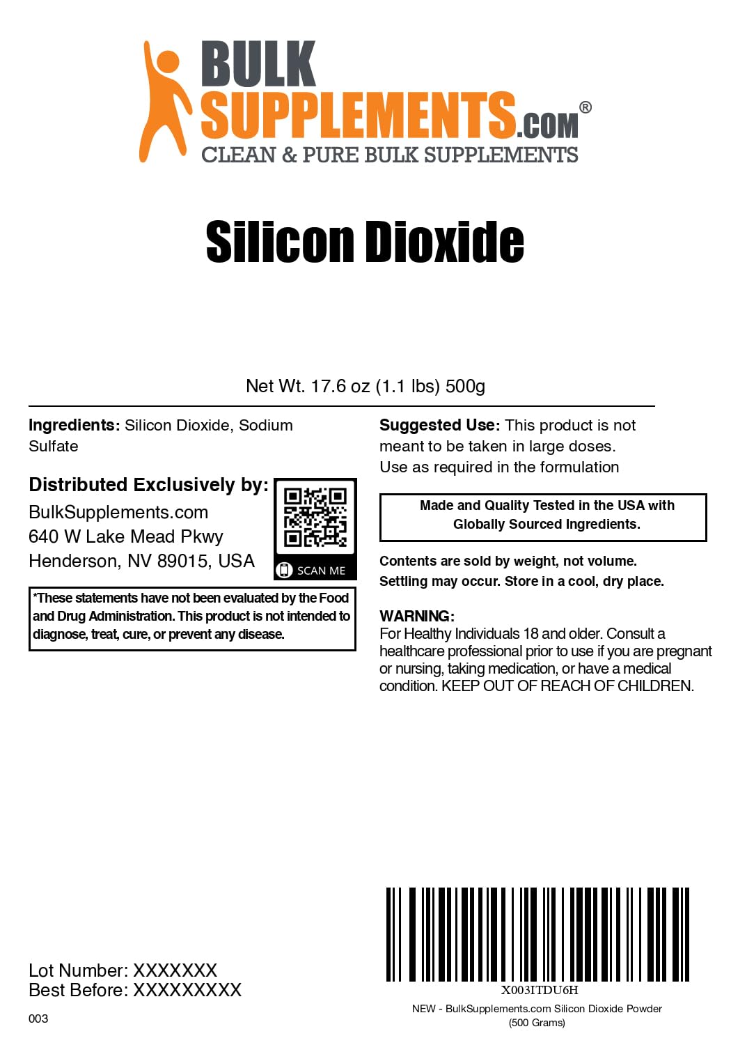 Détail de la poudre de dioxyde de silicium BulkSupplements dans un bol