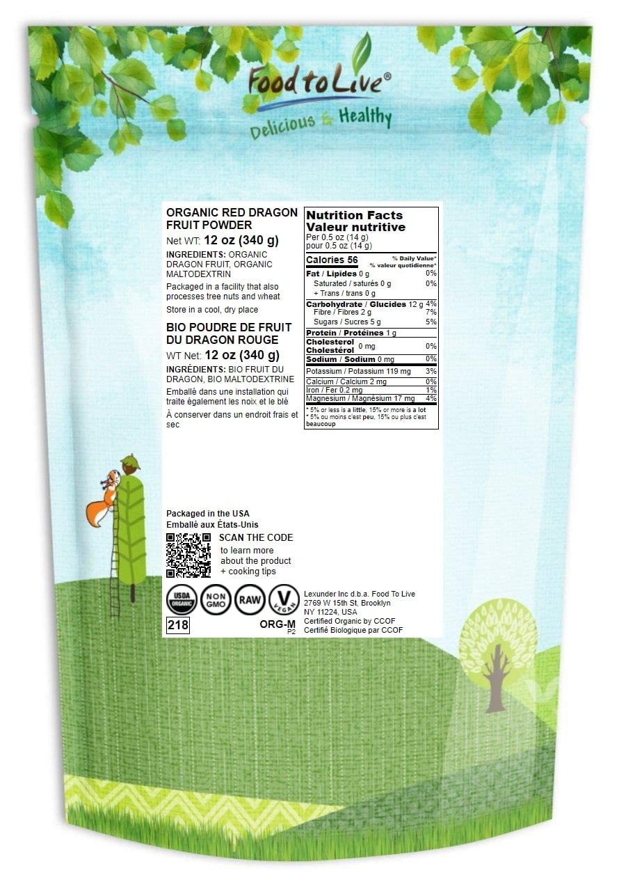 Détail de la poudre de fruit du dragon bio Food to Live sur une cuillère