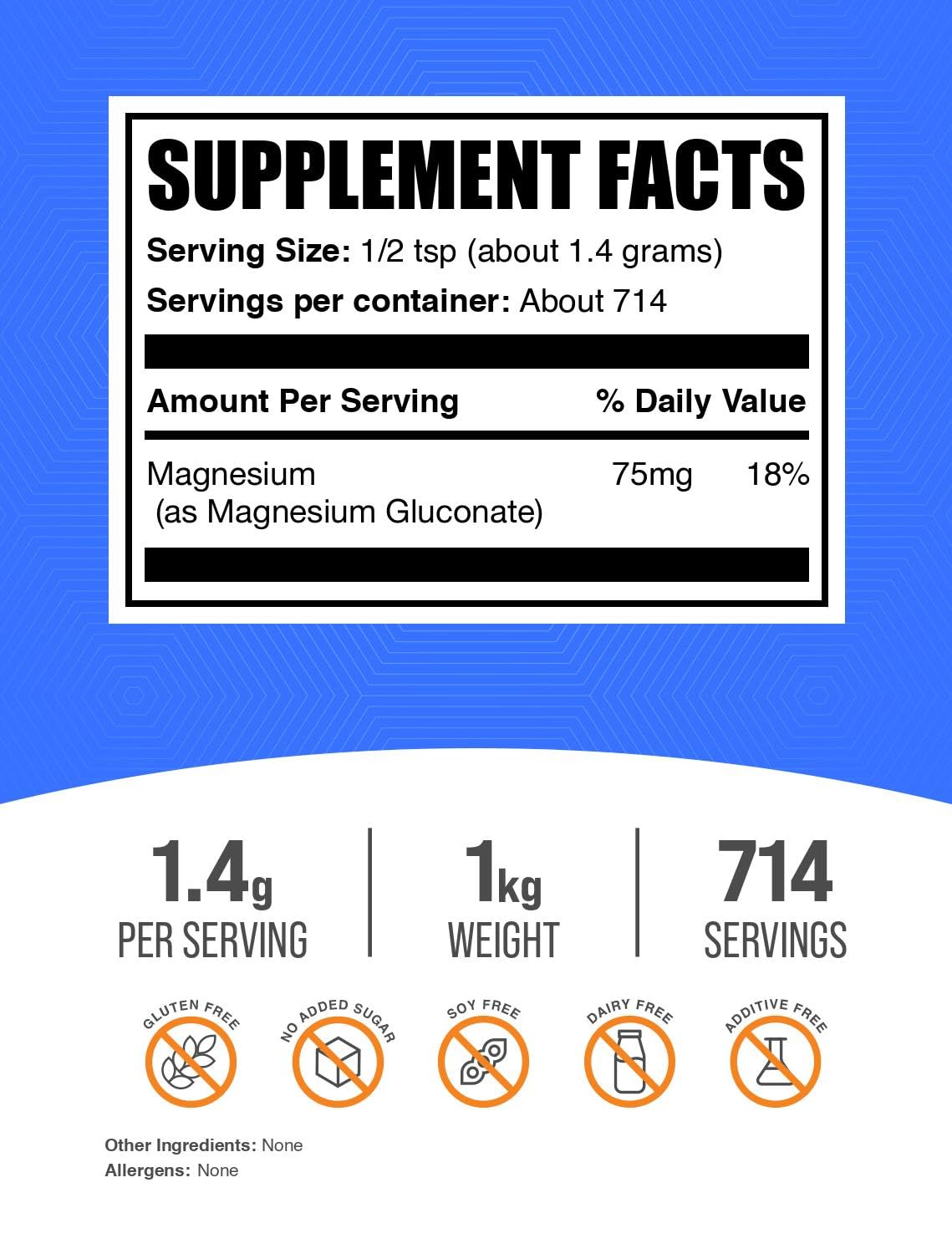 Détail de la poudre de gluconate de magnésium BulkSupplements