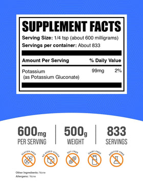 Détail de la poudre de Gluconate de Potassium BulkSupplements