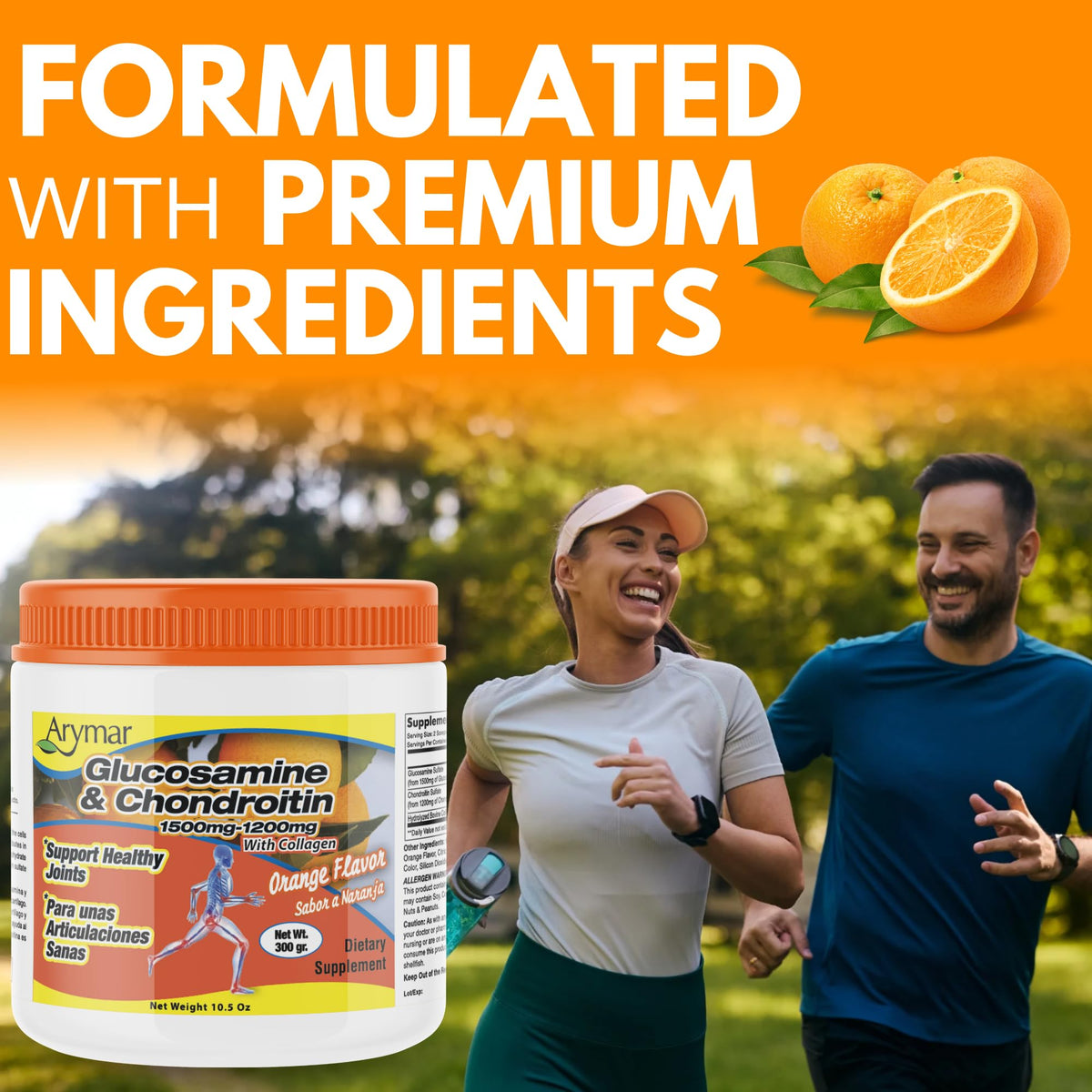 Détail de la poudre de glucosamine Arymar dans un bol