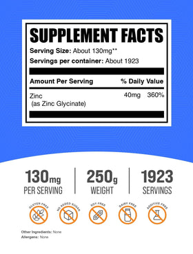 Détail de la poudre de glycinate de zinc BulkSupplements dans un bol