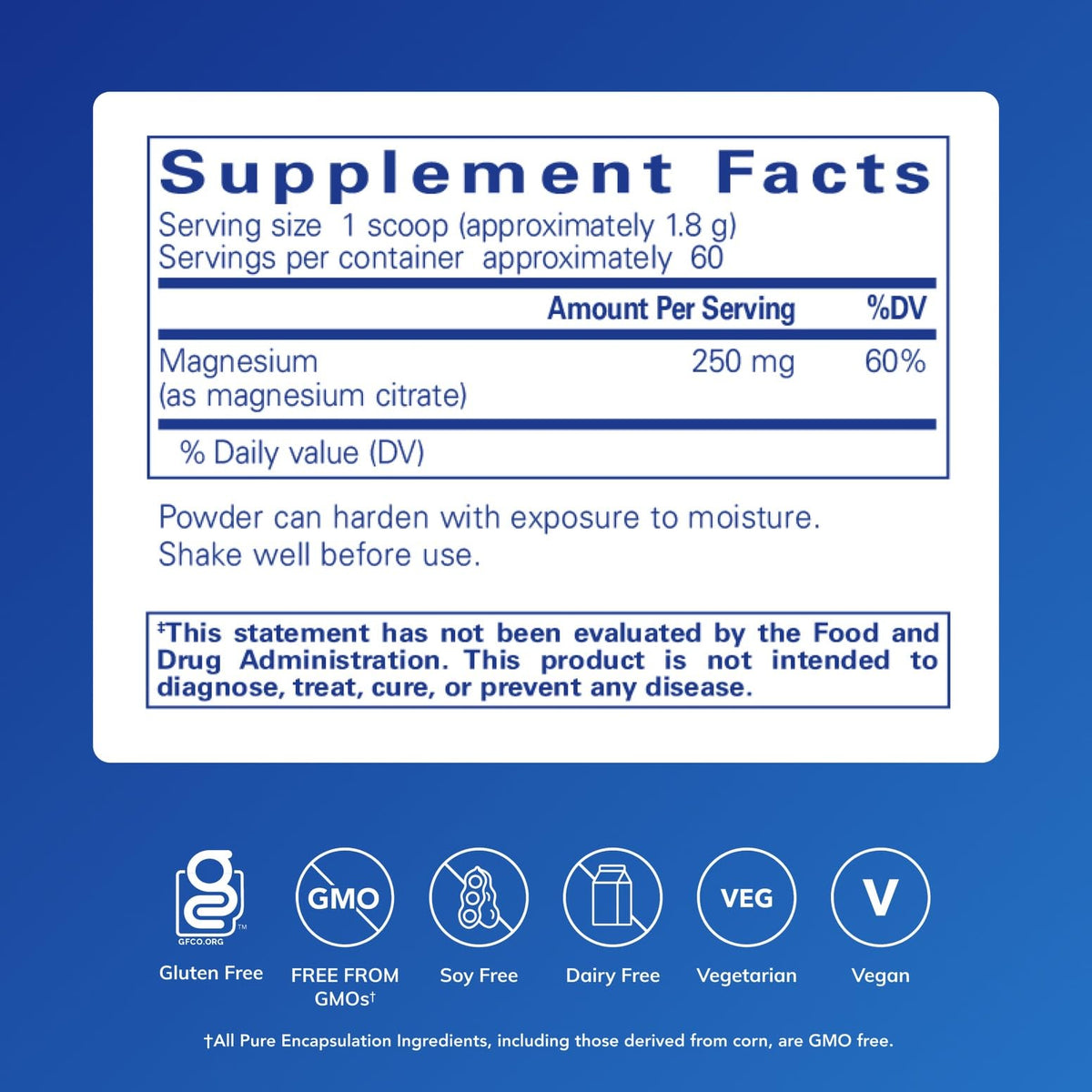 Détail de la poudre de Magnésium Pure Encapsulations