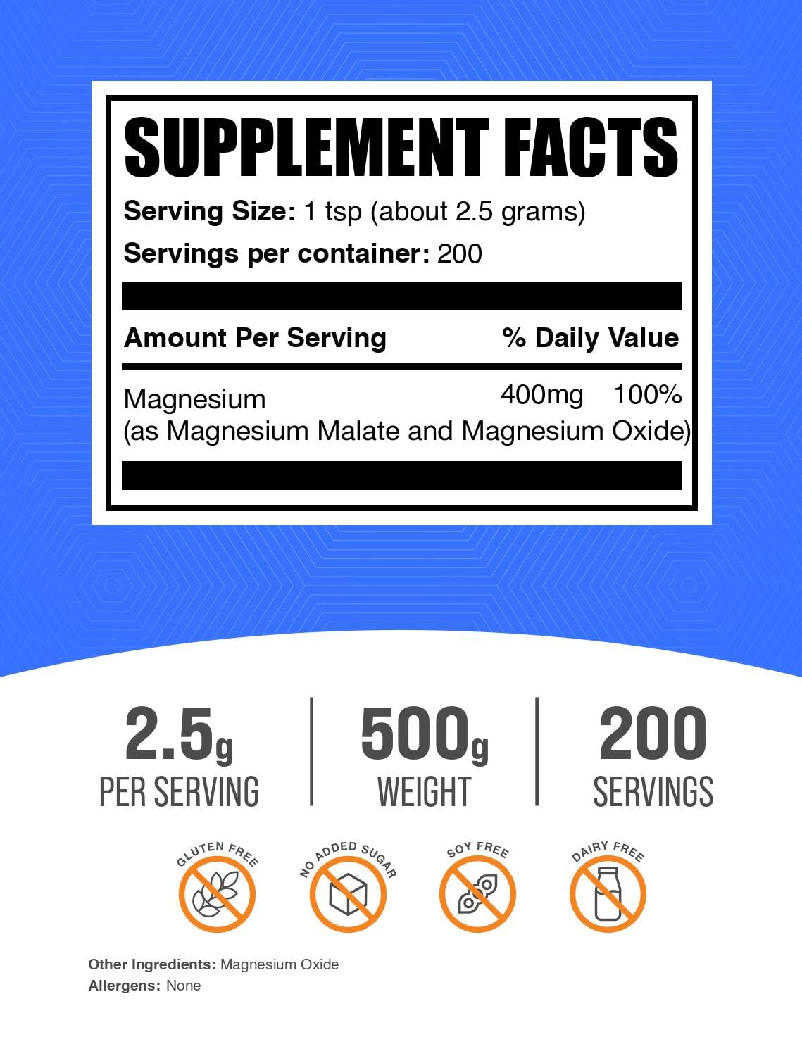 Détail de la poudre de malate de magnésium BulkSupplements dans un verre