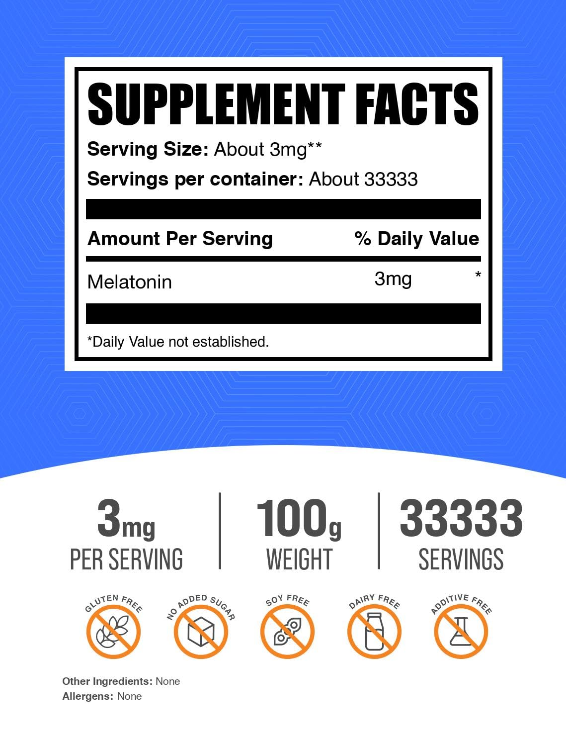 Détail de la poudre de mélatonine BulkSupplements dans un bol