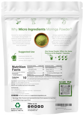 Détail de la poudre de Moringa Bio Micro Ingredients dans un bol