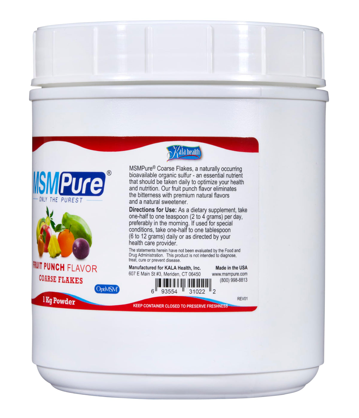 Détail de la poudre de MSM Pure KALA HEALTH Saveur Fruit Punch