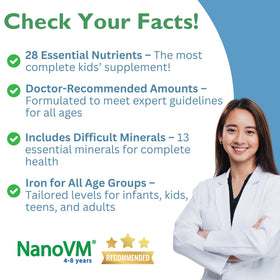 Détail de la poudre de multivitamines NanoVM dans une cuillère