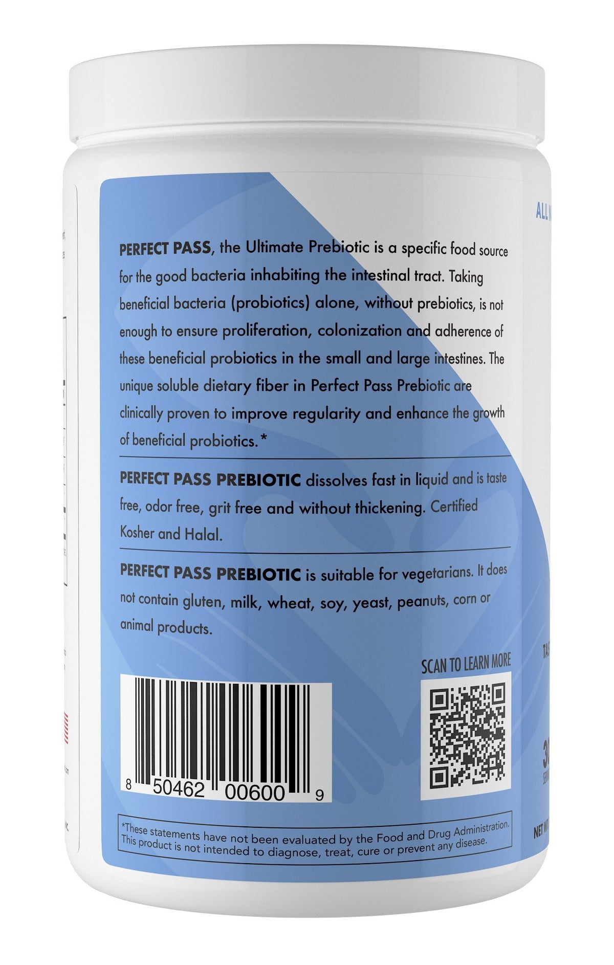 Détail de la poudre de prébiotique PERFECT PASS dans un verre d'eau