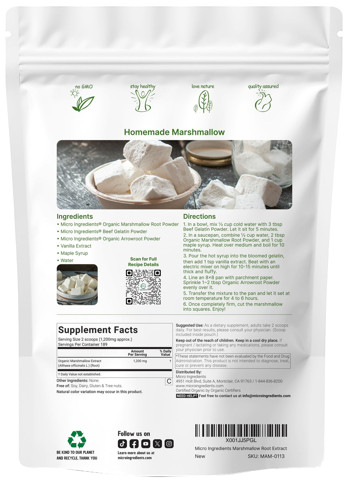Détail de la poudre de racine de guimauve Micro Ingredients