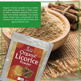 Détail de la poudre de réglisse Jiva Organics dans un bol