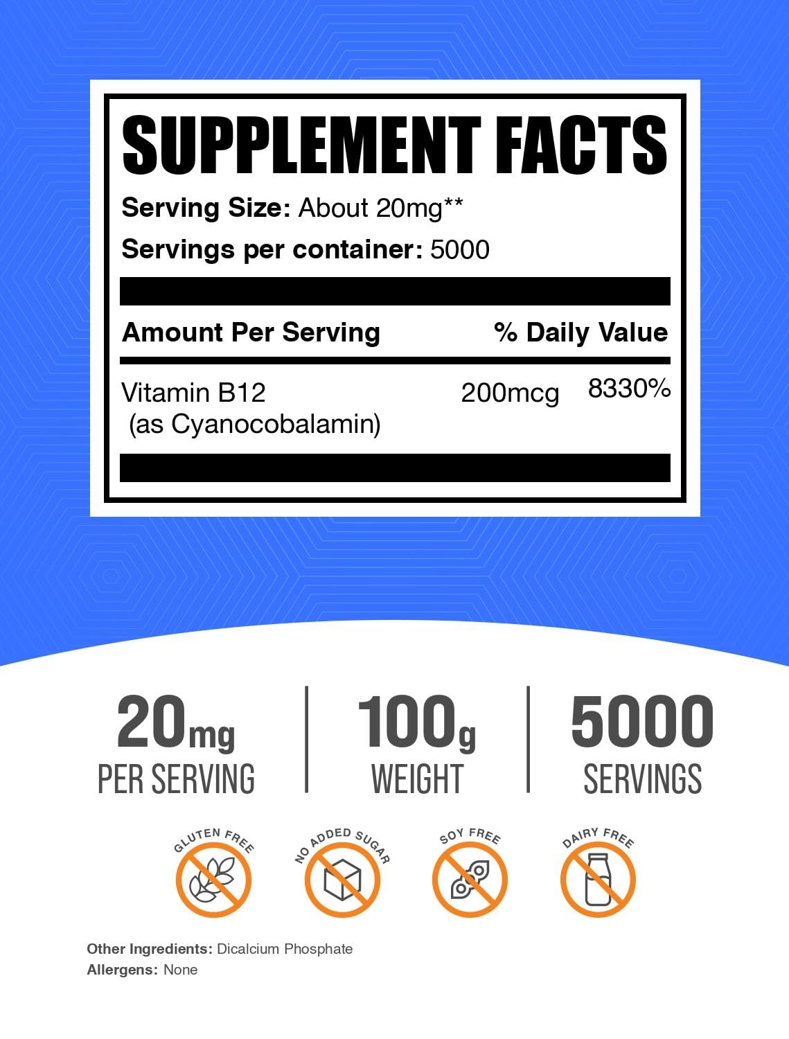 Détail de la poudre de Vitamine B12 BulkSupplements dans un récipient