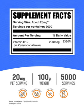 Détail de la poudre de Vitamine B12 BulkSupplements dans un récipient