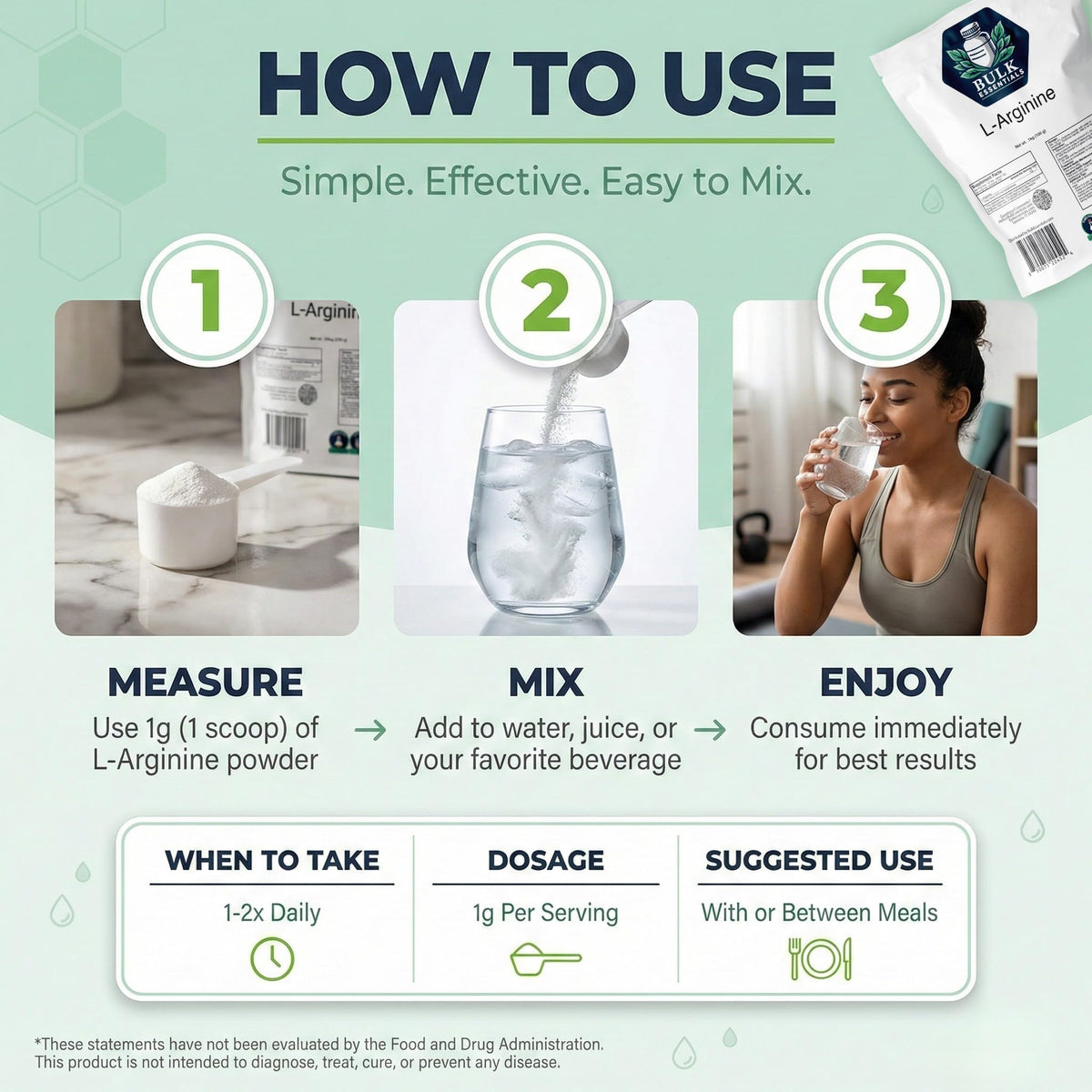 Détail de la poudre L-Arginine Bulk Essentials