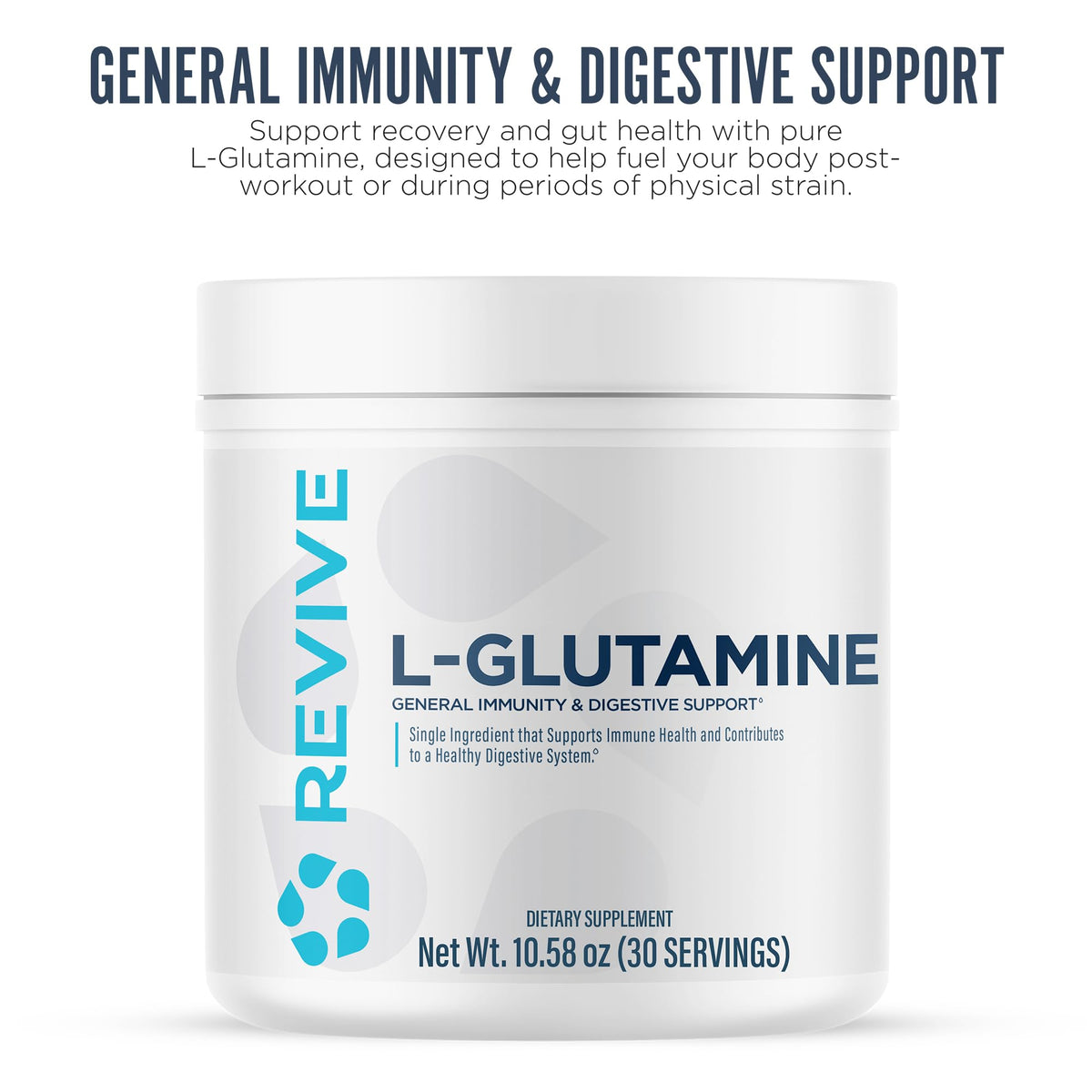 Détail de la poudre L-Glutamine Revive dans un verre