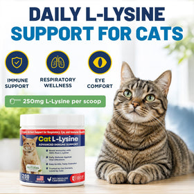 Détail de la poudre L-Lysine pour chats avec cuillère
