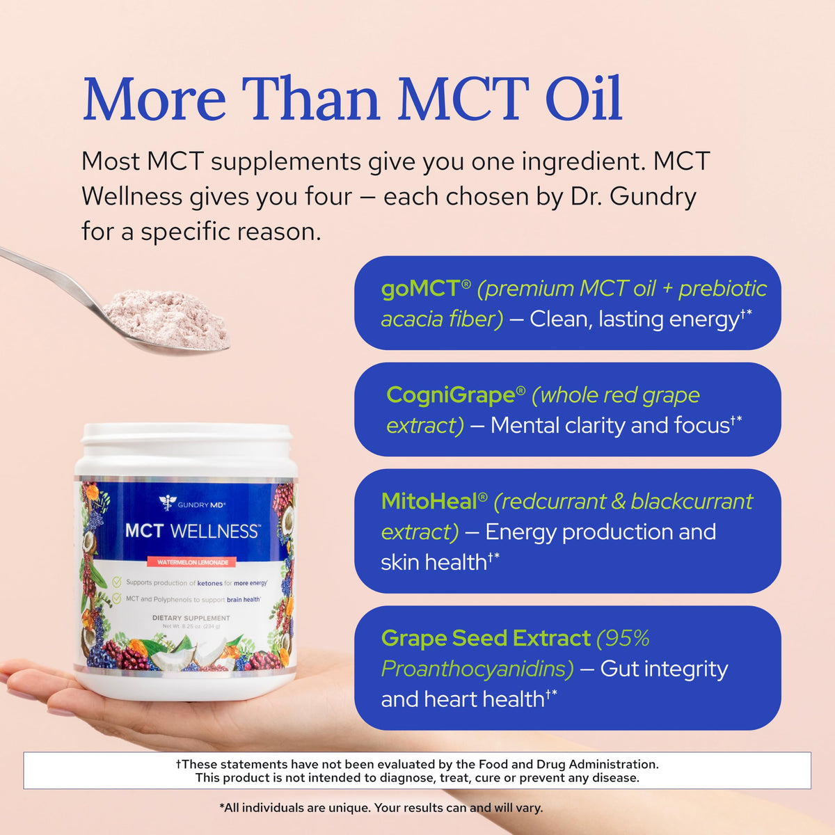 Détail de la poudre MCT Wellness dans un verre