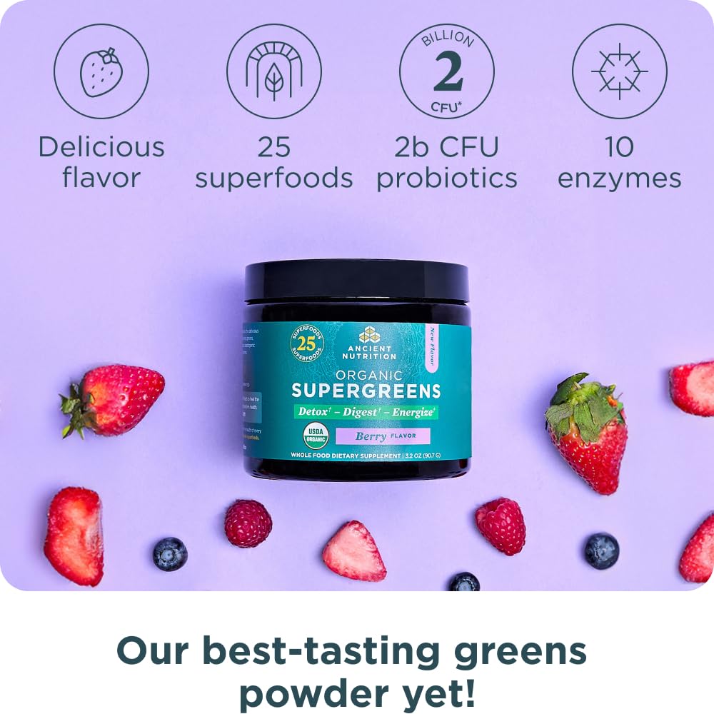 Détail de la poudre Super Greens Bio Ancient Nutrition