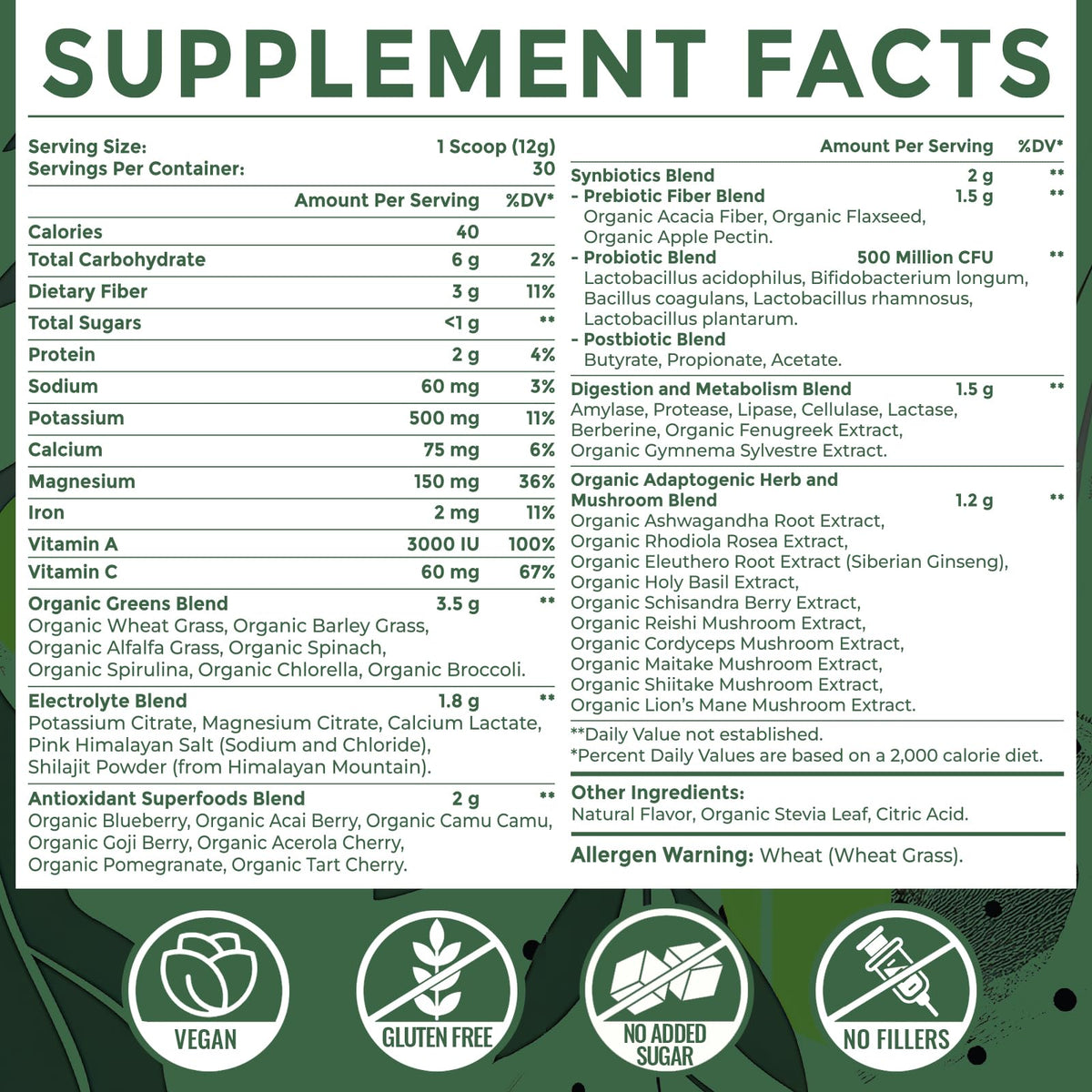 Détail de la poudre Super Greens dans un verre