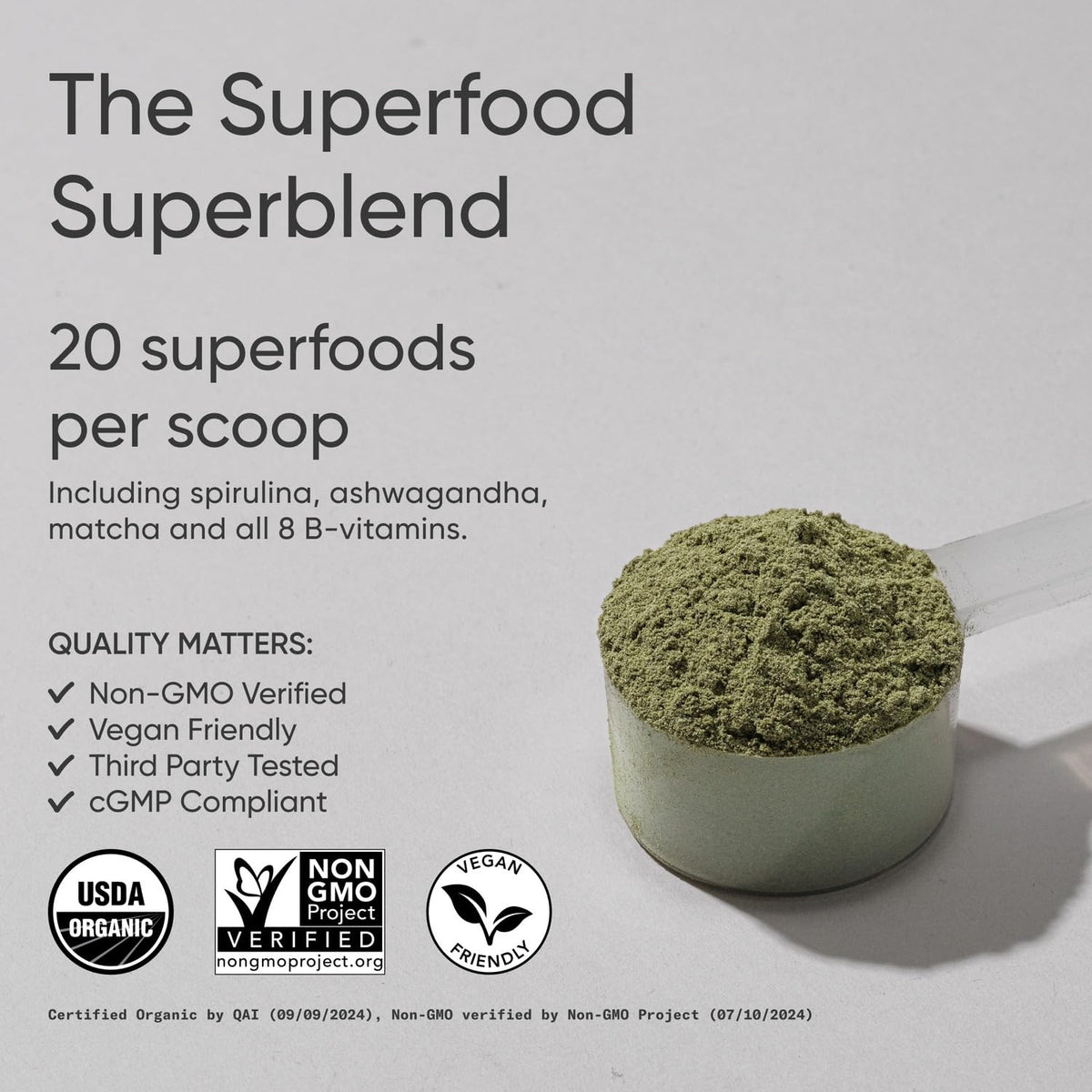 Détail de la poudre superfood bio Sports Research avec cuillère