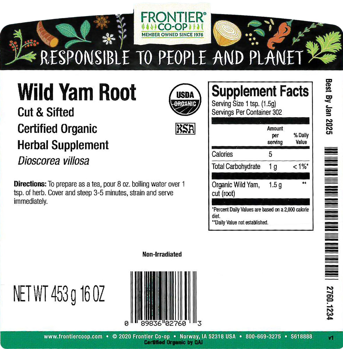 Détail de la racine de yam sauvage dans le sac Frontier Co-op