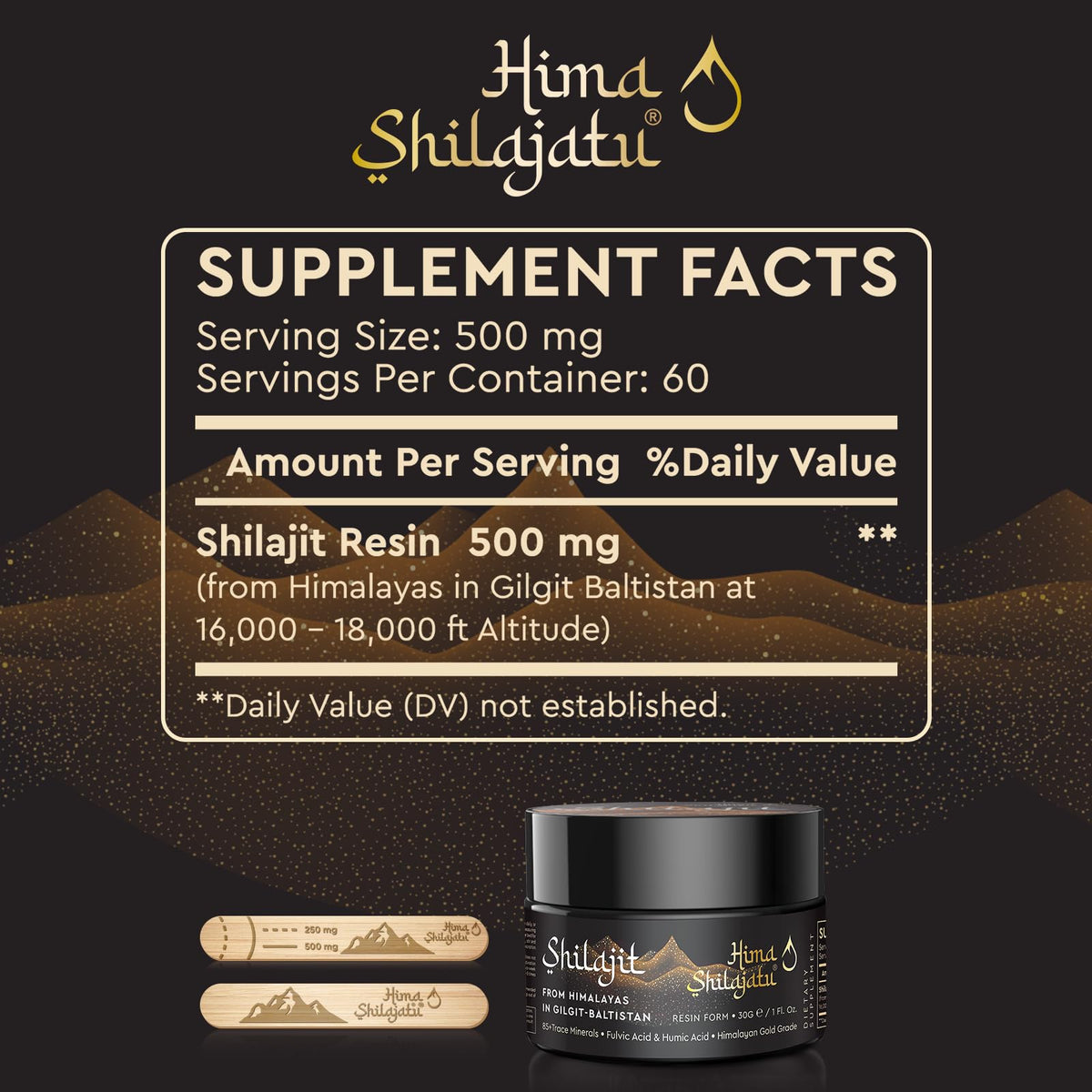 Détail de la résine de shilajit Hima Shilajatu dans un pot en verre
