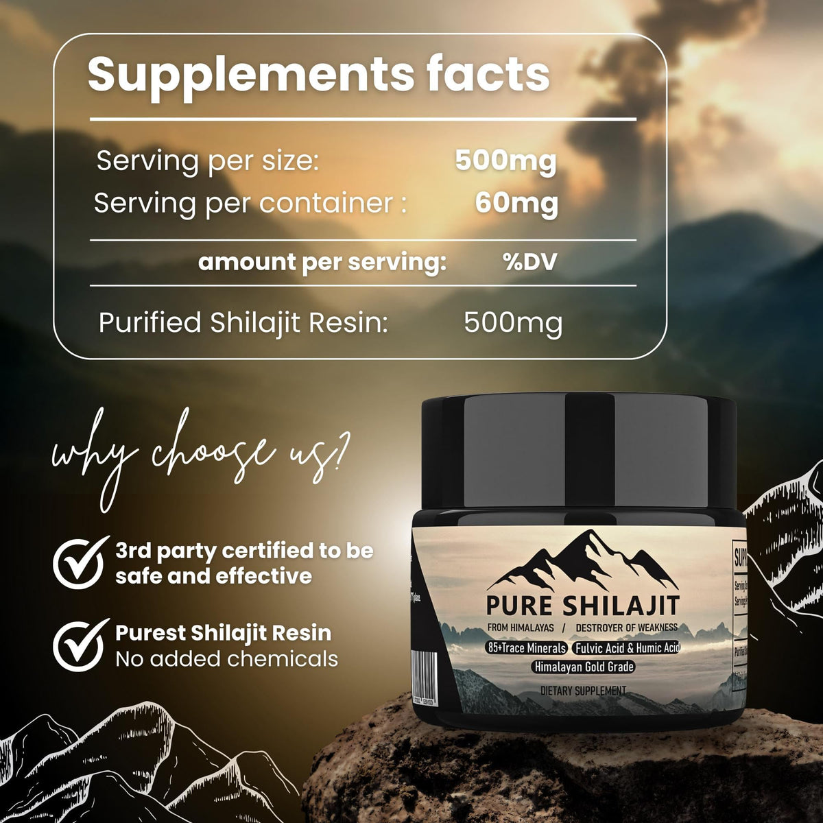 Détail de la résine de Shilajit Himalayen PURE HEALTH MAX