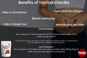 Détail de la texture de la poudre de haritaki bio Iyasa Holistics