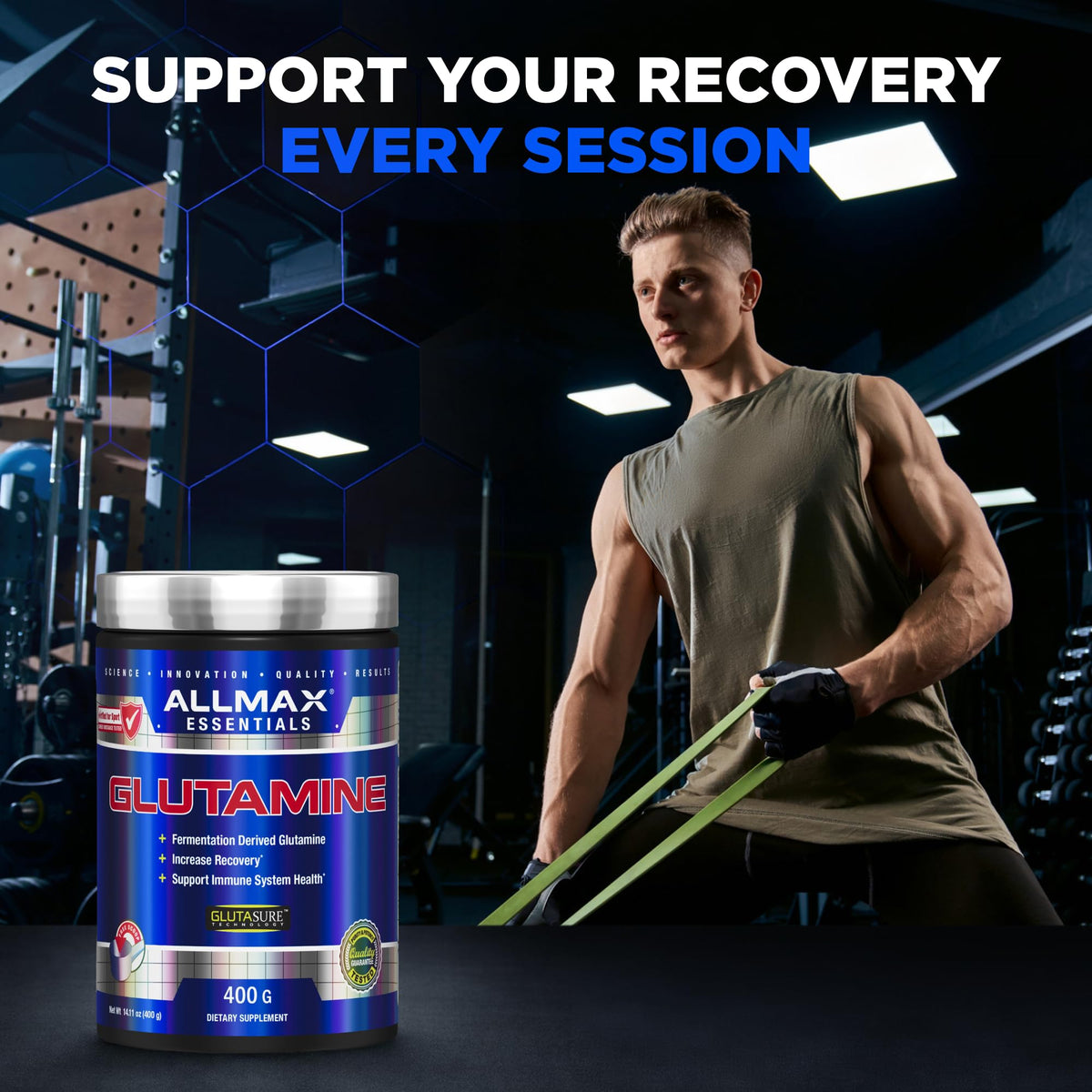 Détail de la texture de la poudre de L-Glutamine ALLMAX