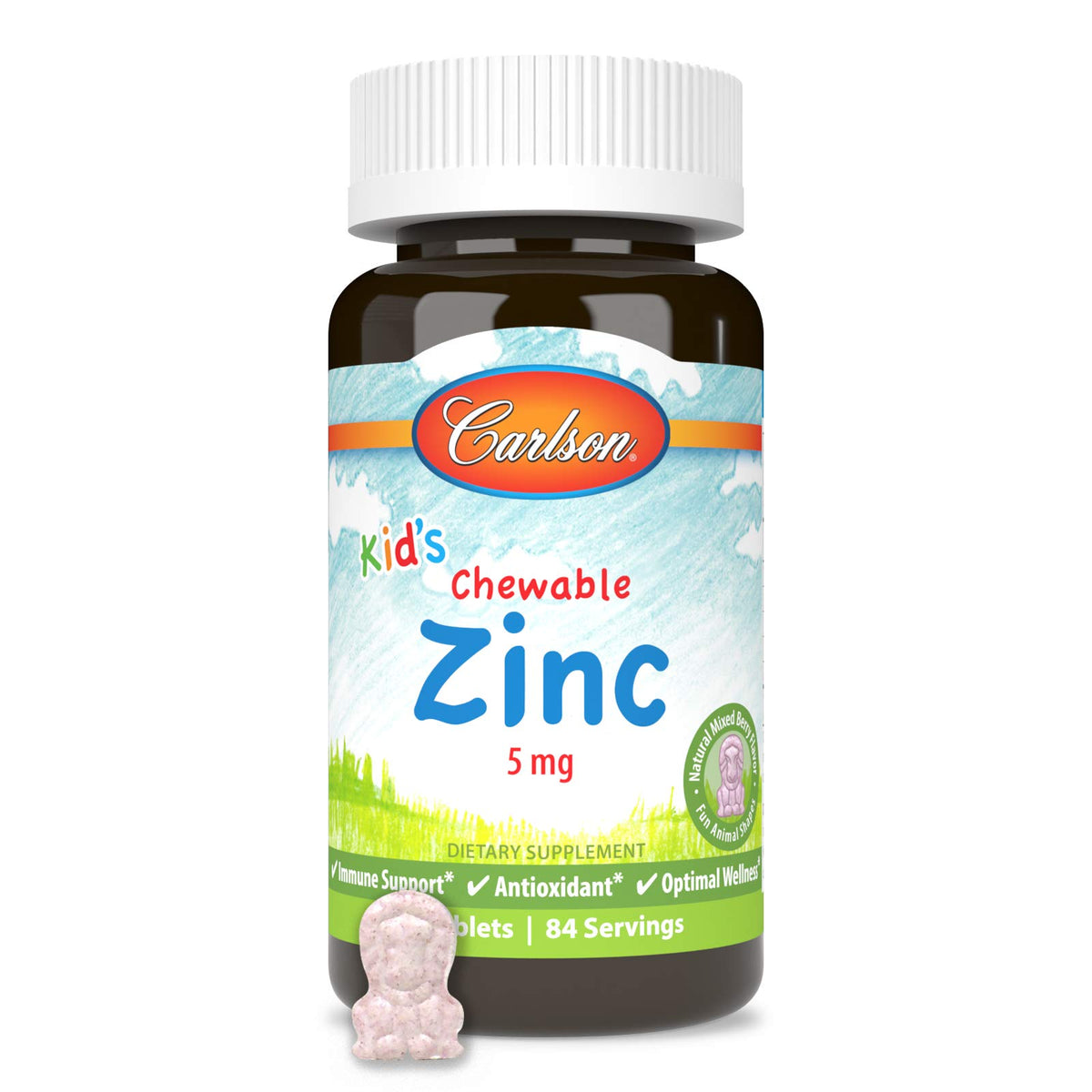 Détail de la texture des comprimés à mâcher Carlson Zinc