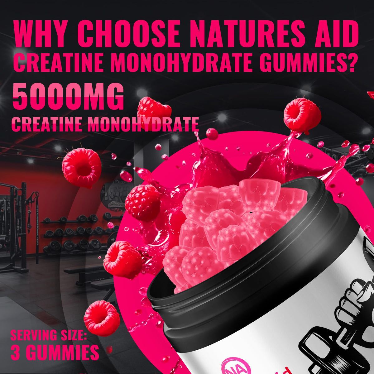 Détail de la texture des gummies de créatine Natures Aid
