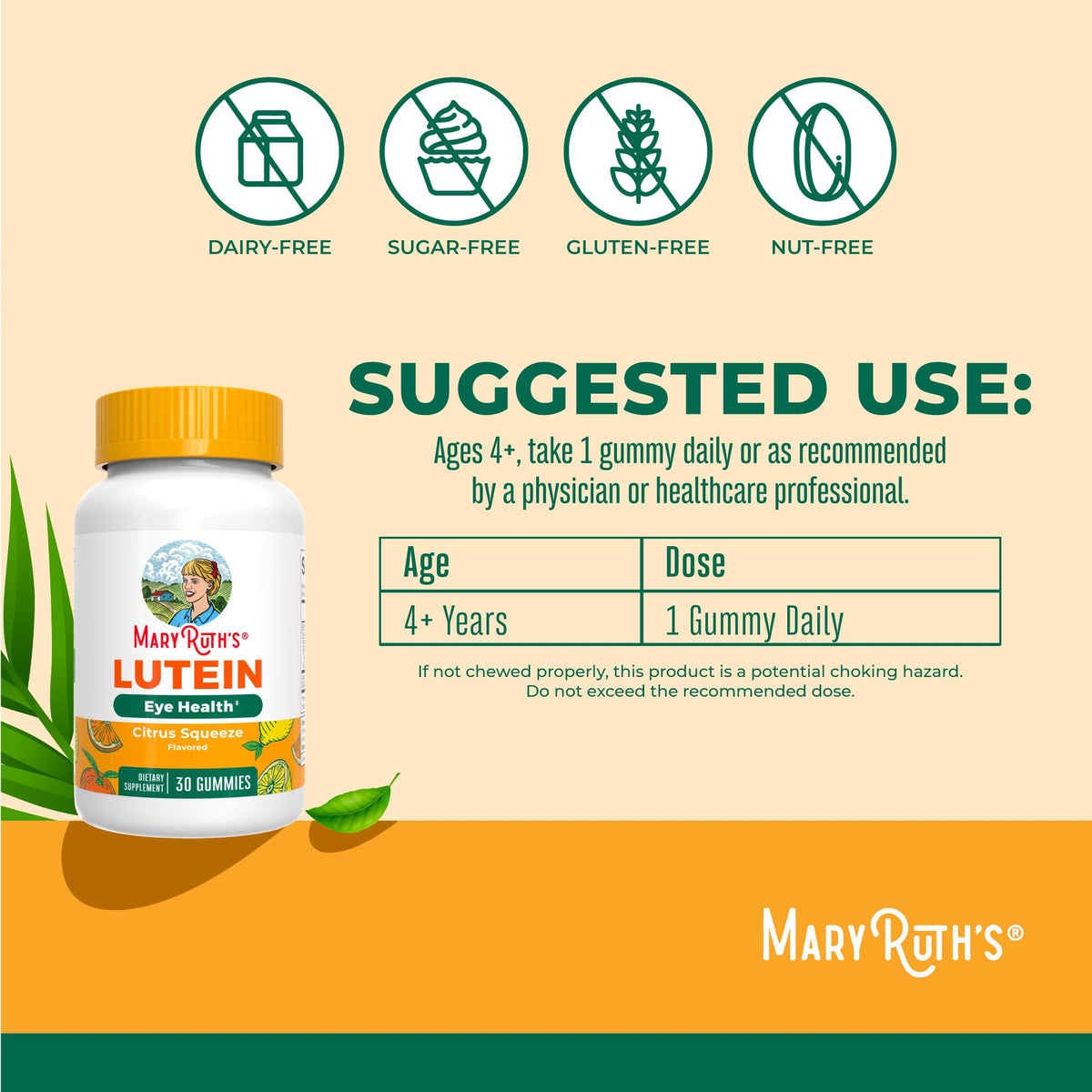 Détail des bonbons Luteine MARYRUTH'S avec étiquette nutritionnelle