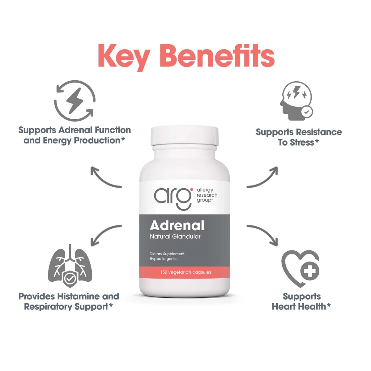 Détail des capsules Allergy Research Group Adrenal Cortex, vue rapprochée