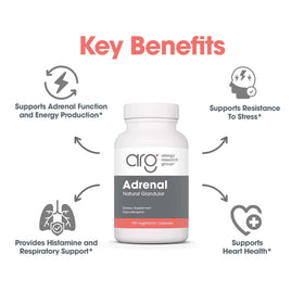 Détail des capsules Allergy Research Group Adrenal Cortex, vue rapprochée