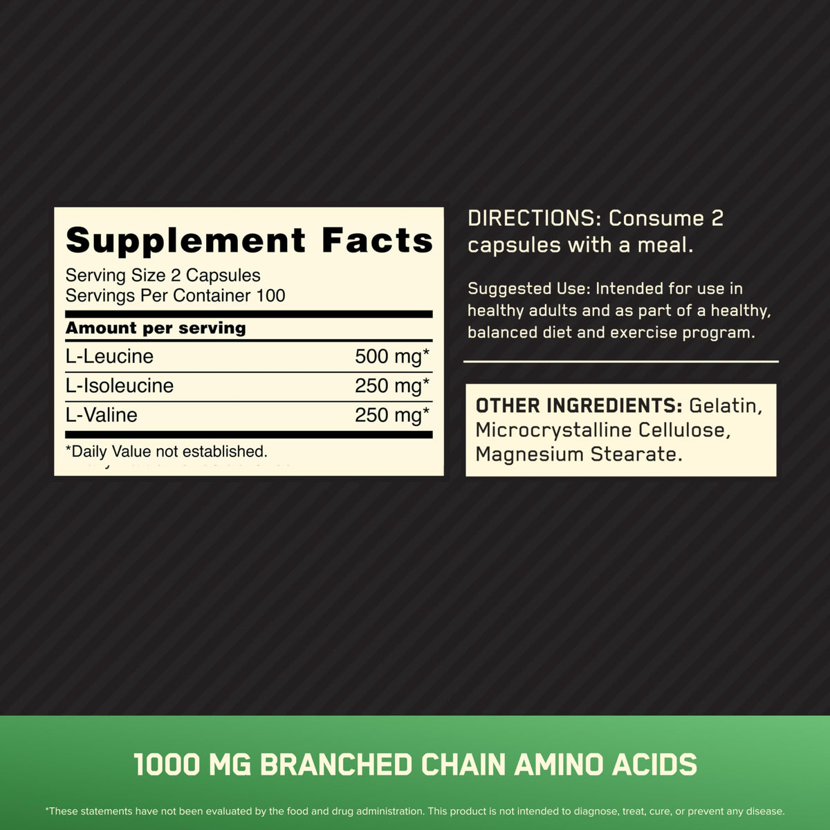 Détail des capsules BCAA Optimum Nutrition 1000mg