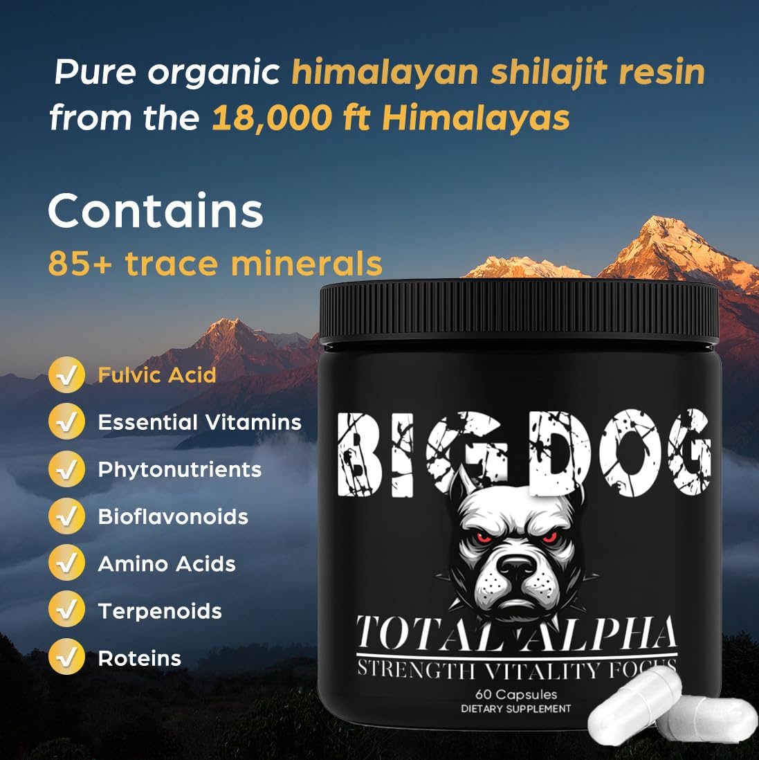 Détail des capsules Big Dog 3-en-1 Total Alpha Blend de Bruiseweed
