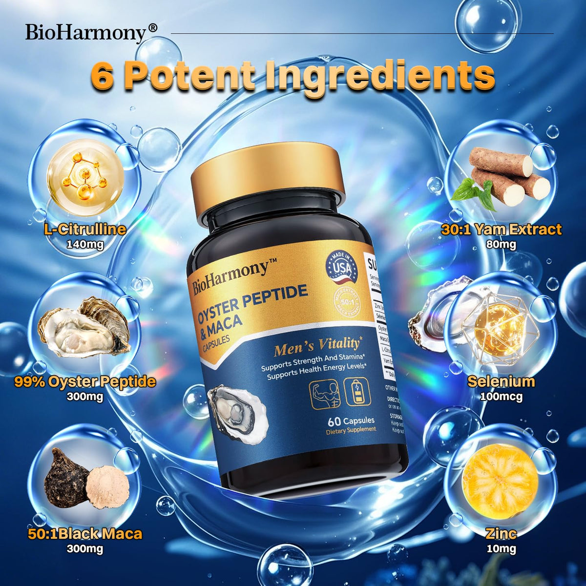 Détail des capsules BioHarmony Extrait d'Huitre et Racine de Maca