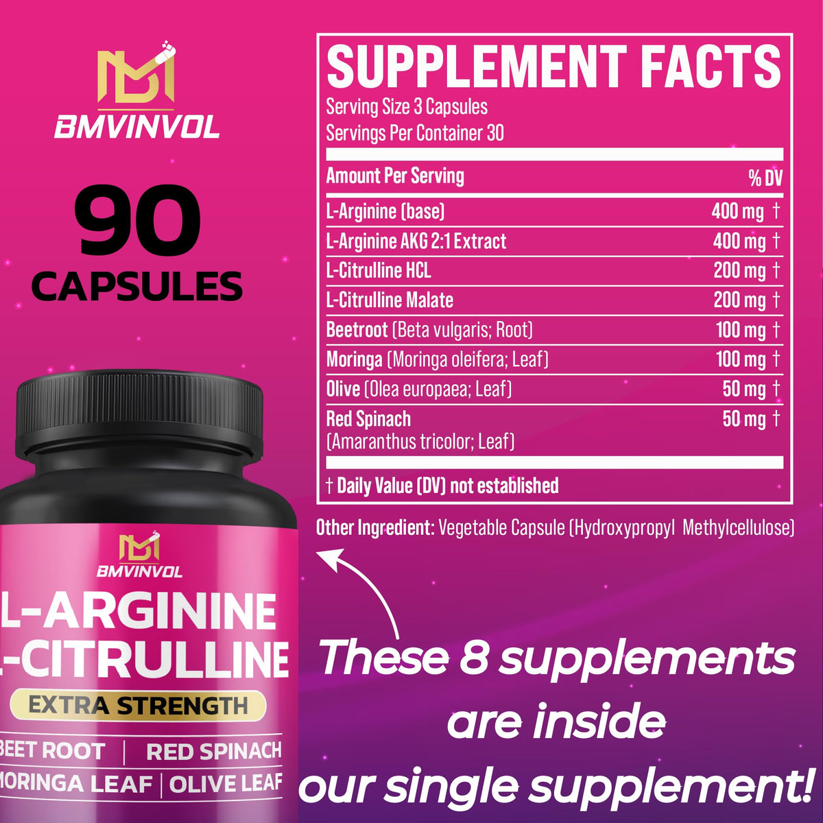 Détail des capsules BMVINVOL L-Arginine