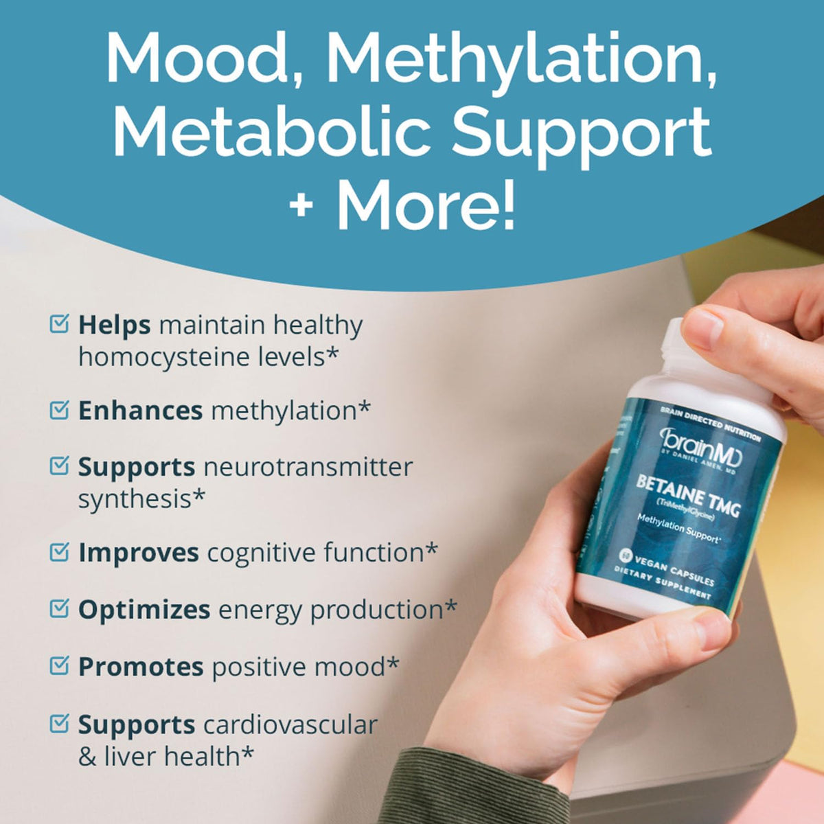 Détail des capsules BrainMD Betaine TMG