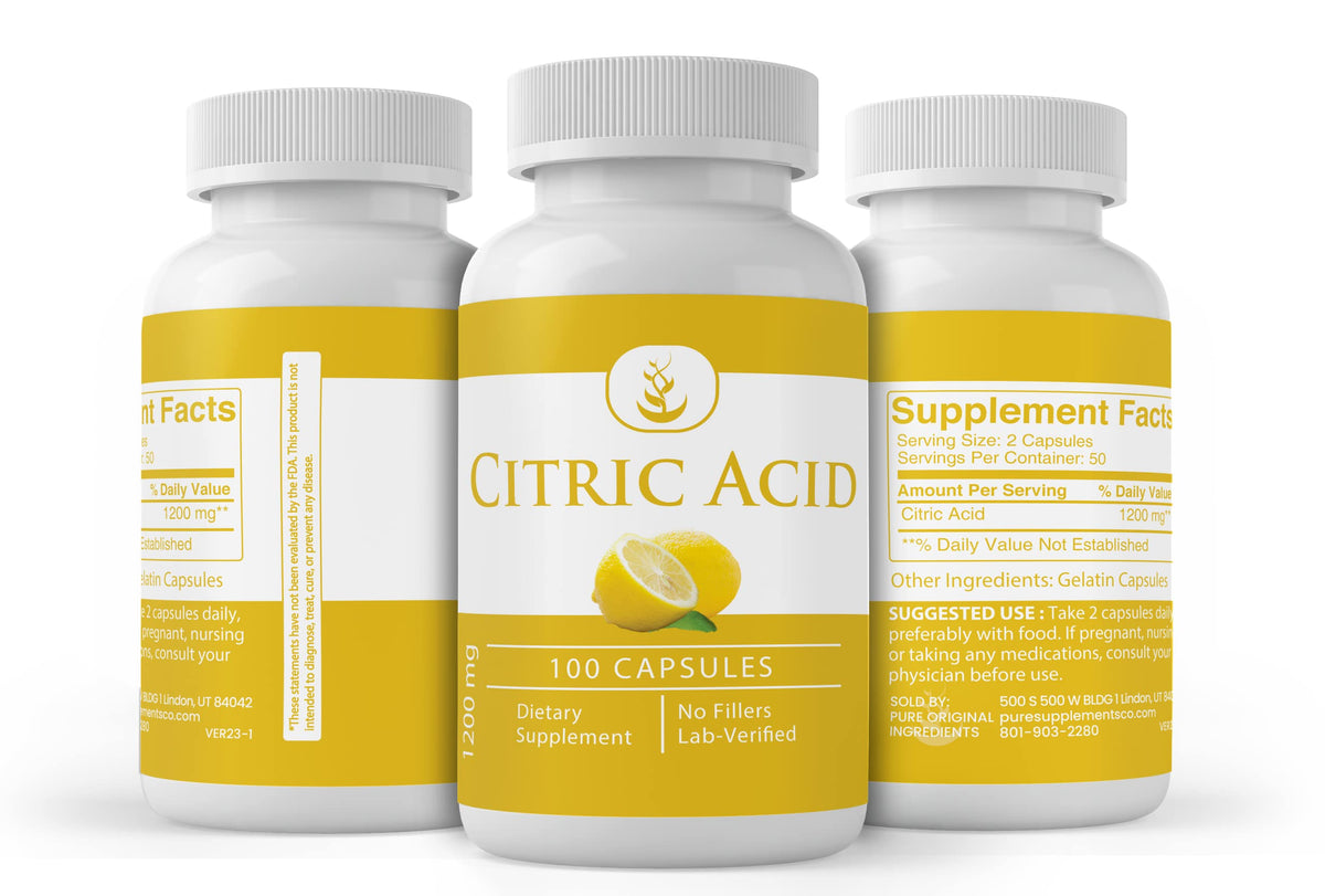 Détail des Capsules d'Acides Citriques PURE ORIGINAL INGREDIENTS
