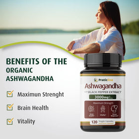 Détail des capsules d'Ashwagandha PRATIC LINE sur fond blanc