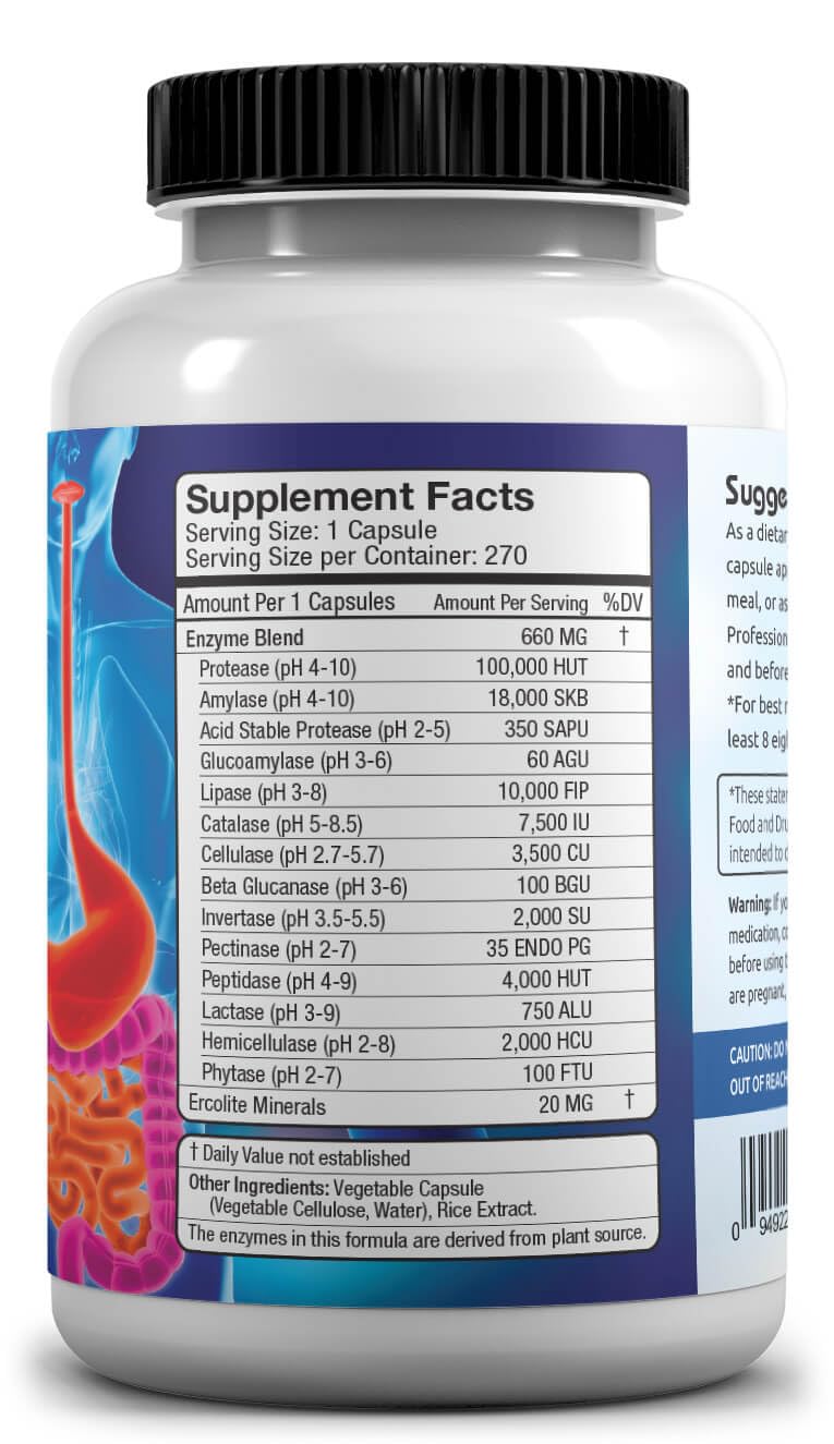 Détail des capsules d'enzymes végétales Allegany Nutrition