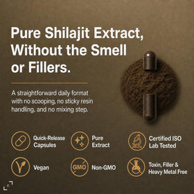 Détail des capsules d'Essencraft Shilajit dans le flacon
