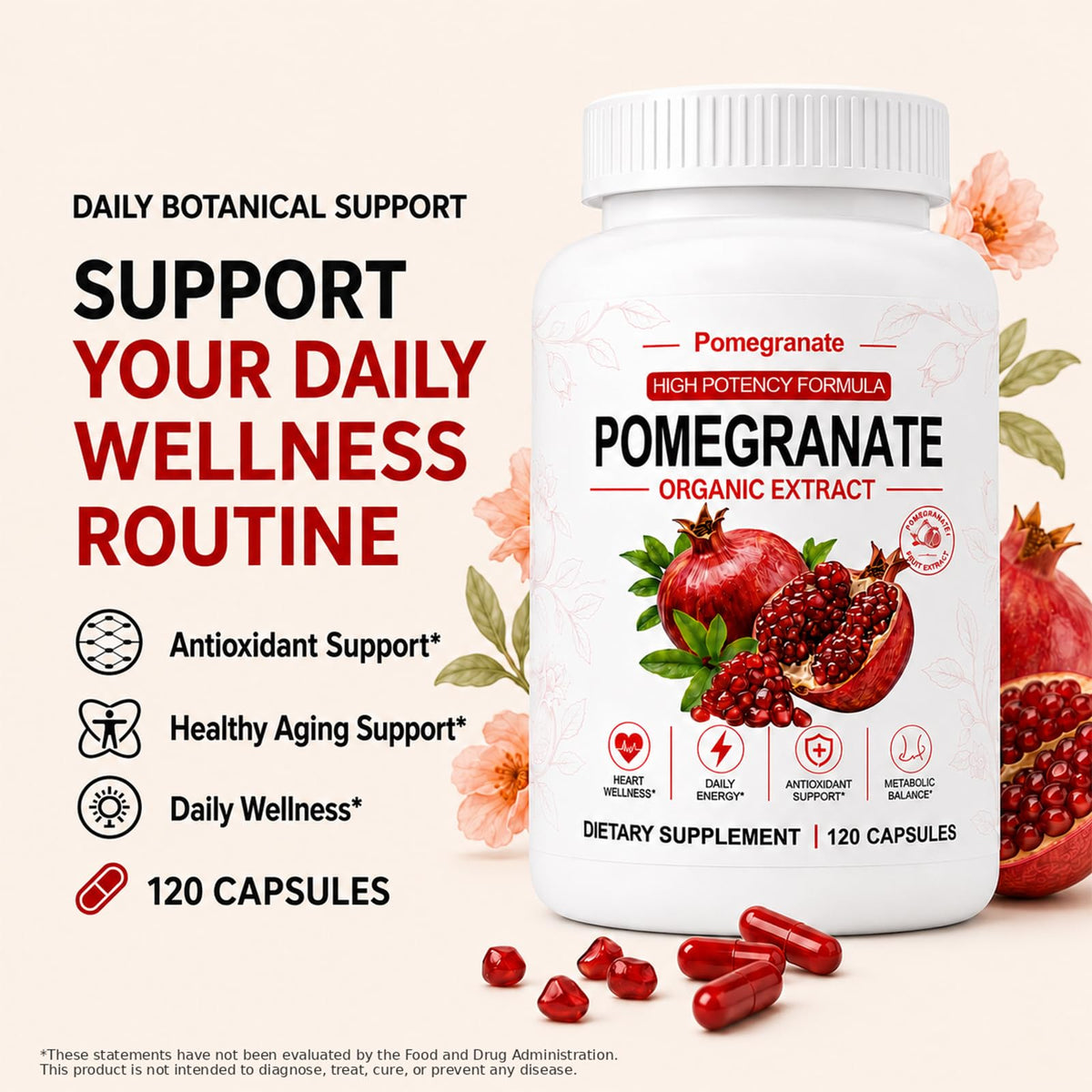 Détail des capsules d'extrait de grenade bio XOTMPFLY
